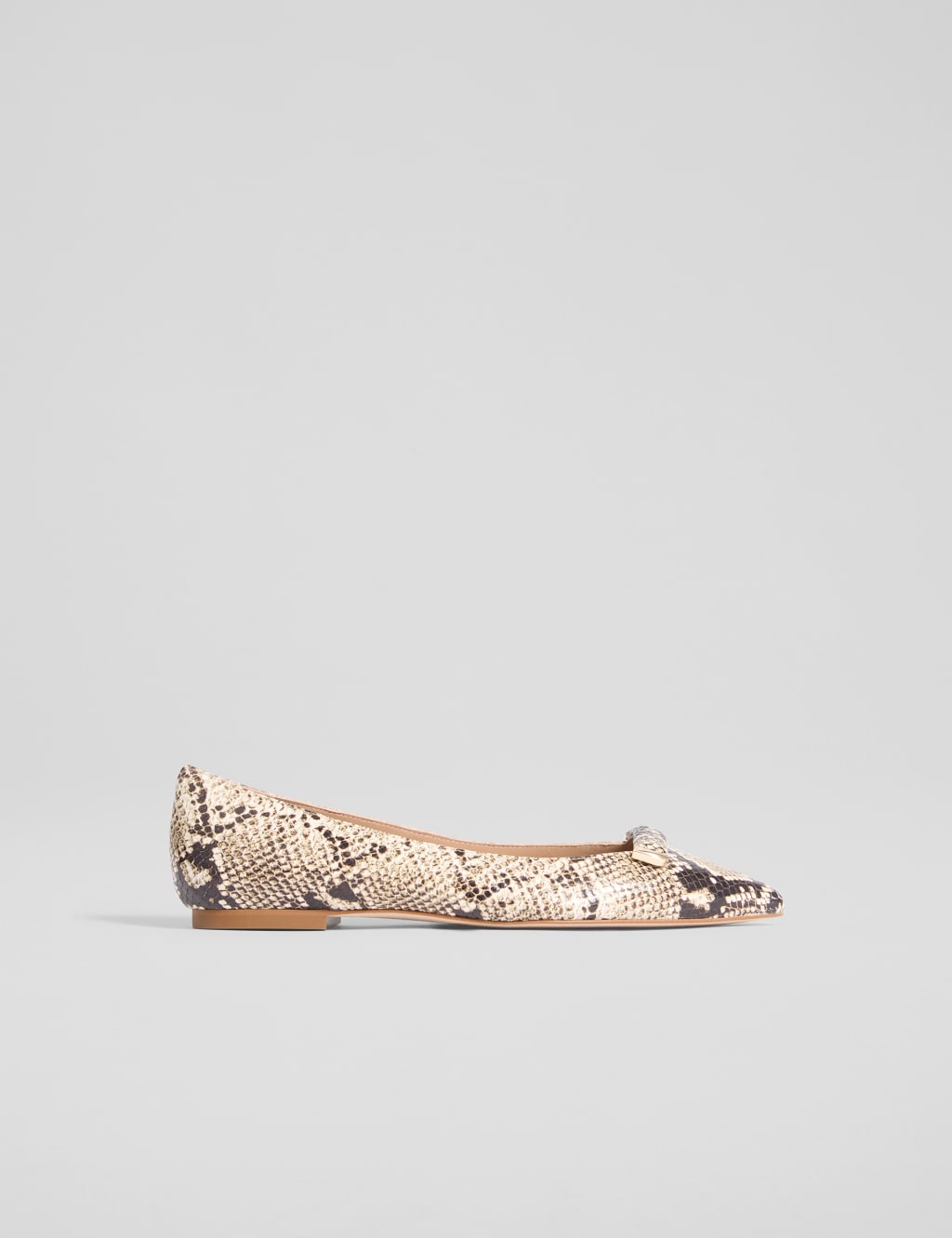 Leather Snakeskin Print Flat Pumps