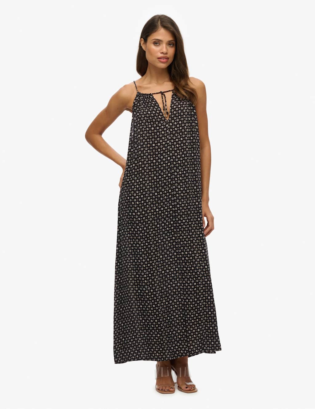 Superdry & Co Floral V-Neck Strappy Maxi Beach Dress Black Mix