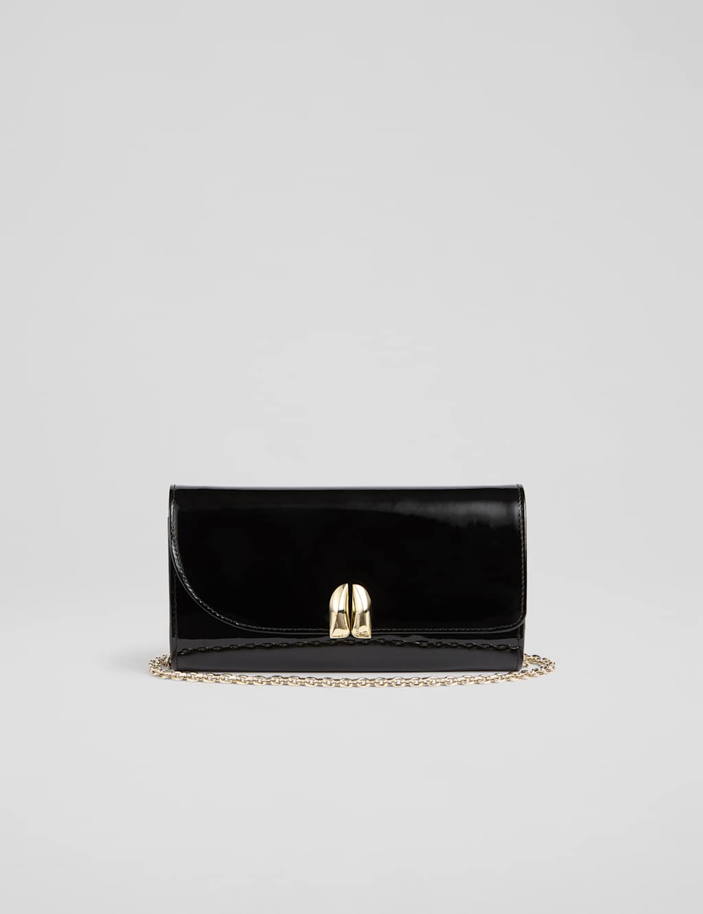 Leather Chain Strap Curve Clutch Bag