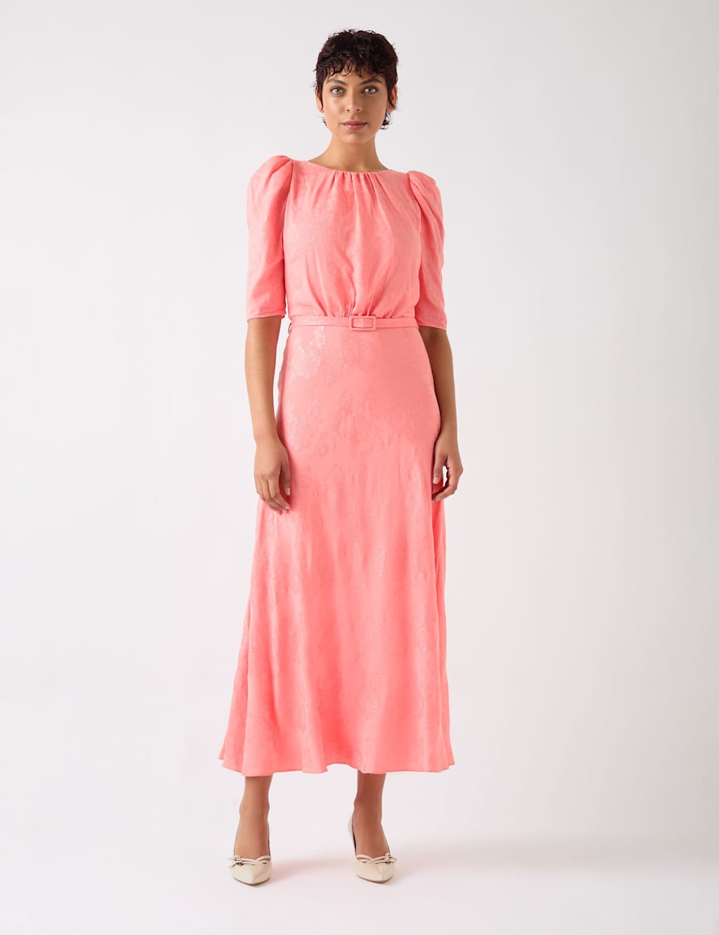 Jacquard Slash Neck Midi Skater Dress