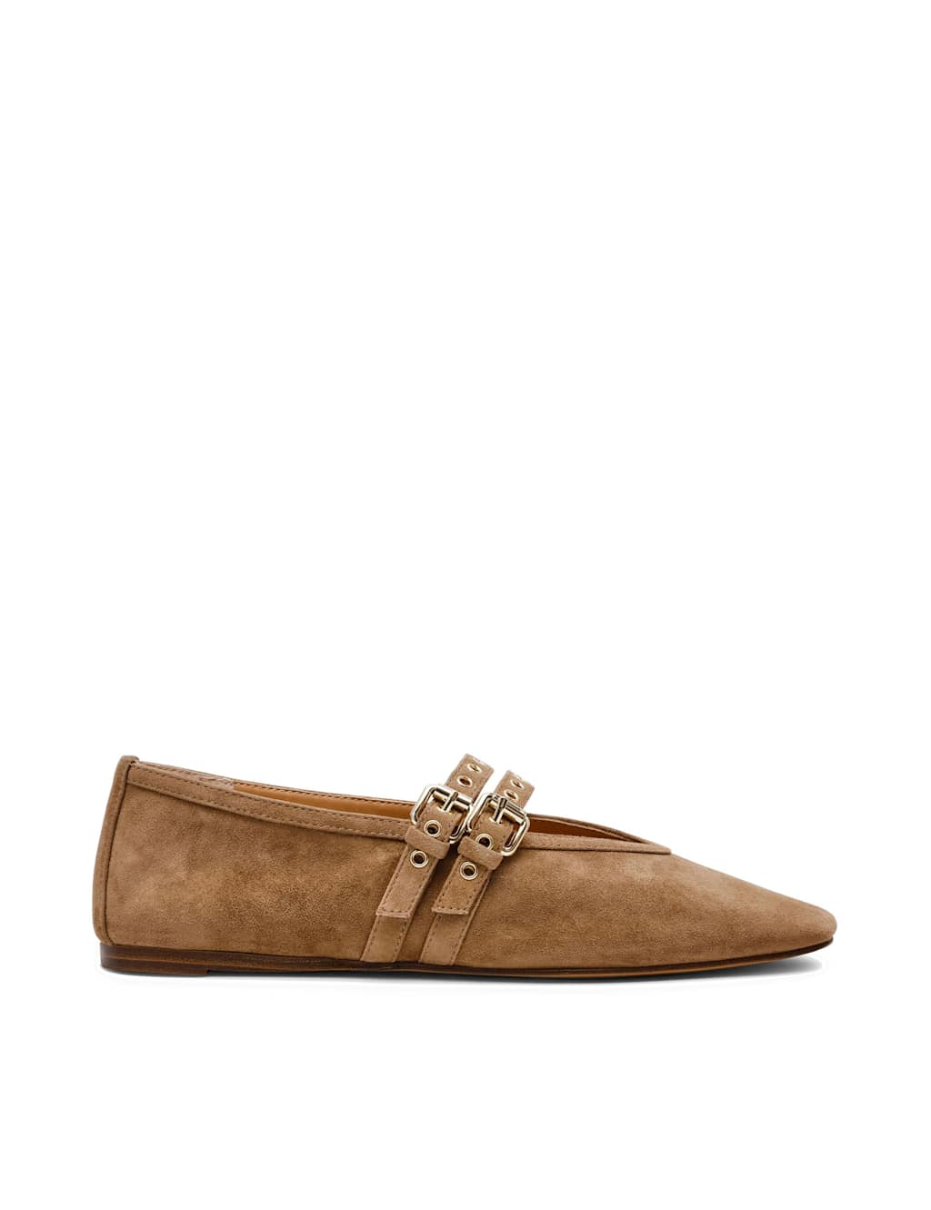 Steve Madden Women's Lydia Leather Buckle Flat Pumps - 4 - Beige - Available at M&S