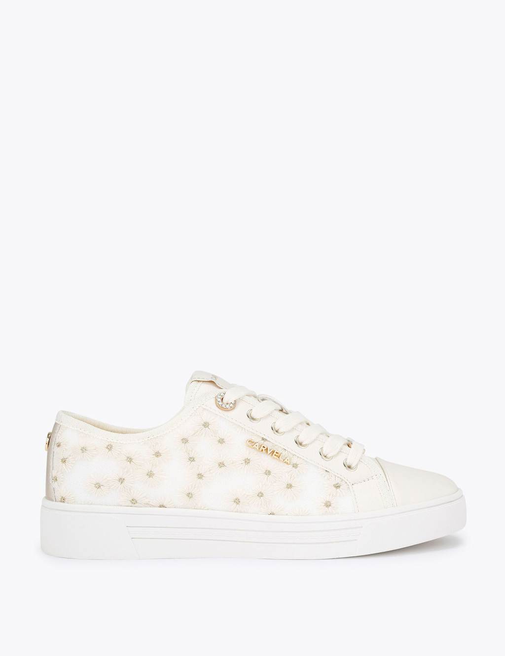Carvela Women's Mesh Floral Lace Up Trainers - 8 - White - Available at M&S
