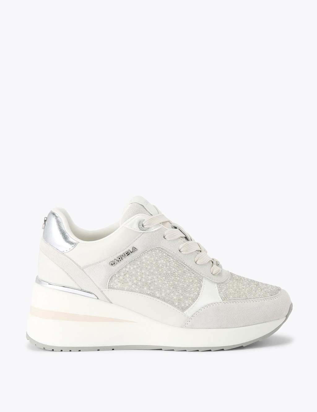 Carvela Women's Lace Up Sparkle Embellished Wedge Trainers - 6 - White - Available at M&S