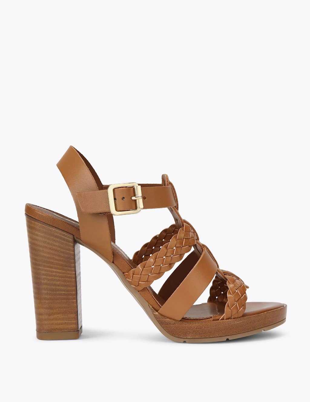 Carvela Leather Woven Strap Block Heels Tan