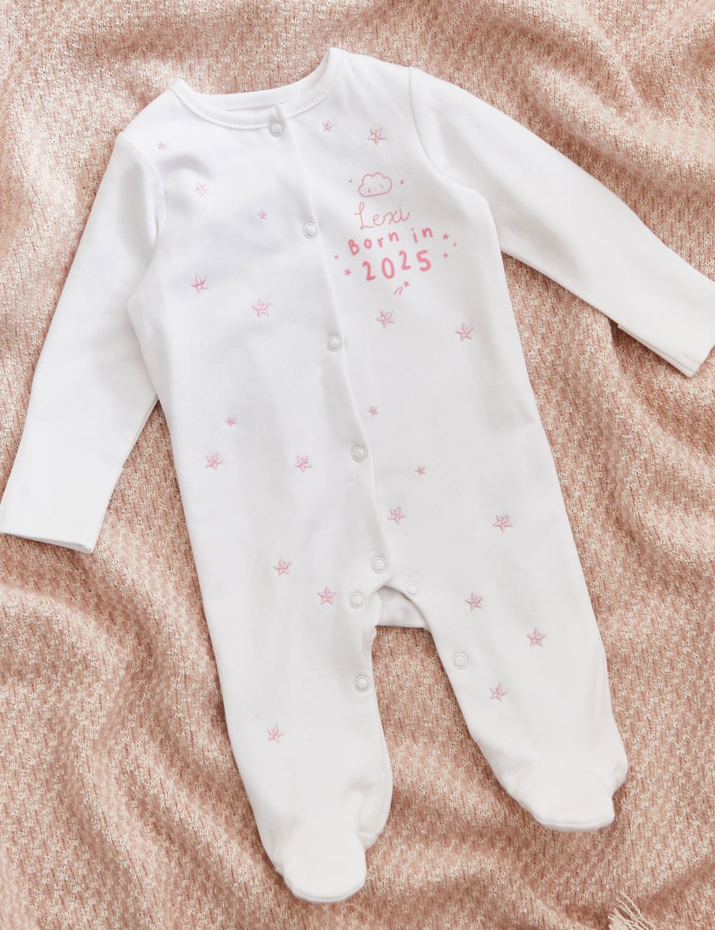 Personalised Pink Born in 2025 Sleepsuit