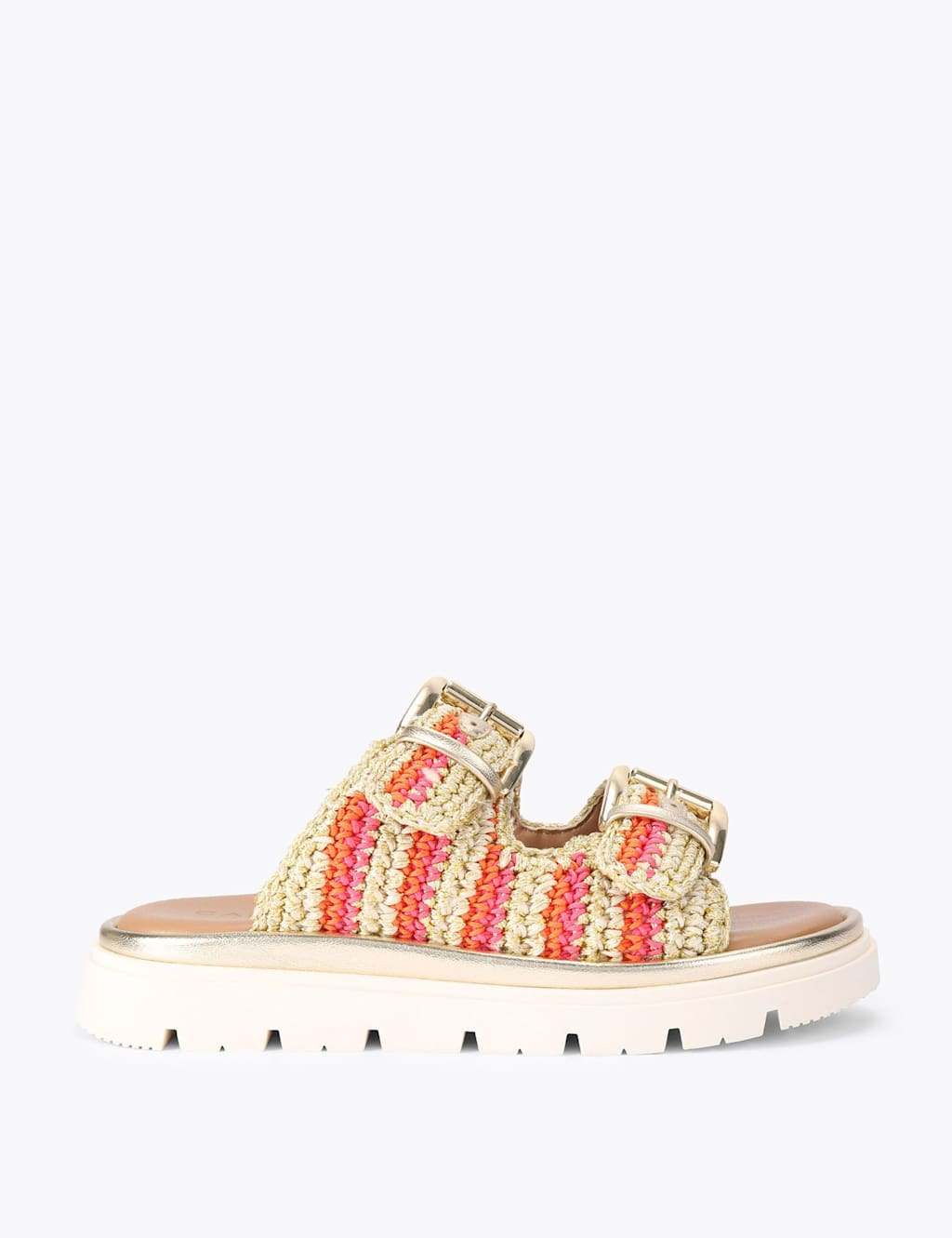 Carvela Women's Braided Striped Buckle Flatform Sliders - 6 - Pink - Available at M&S