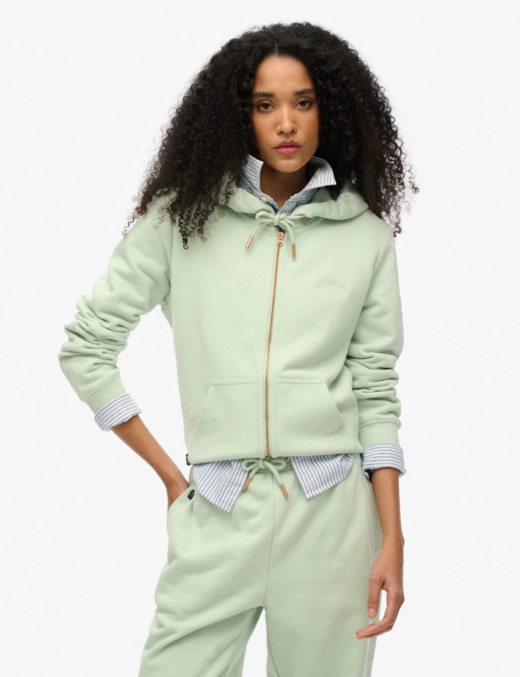 Cotton Rich Zip Up Embroidered Logo Hoodie