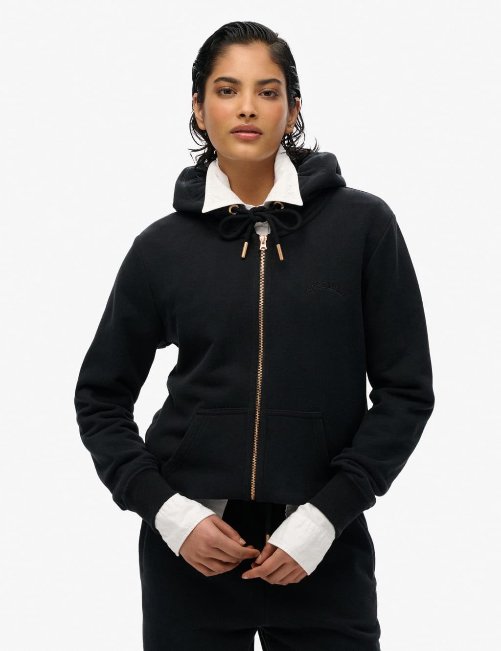 Cotton Rich Zip Up Embroidered Logo Hoodie