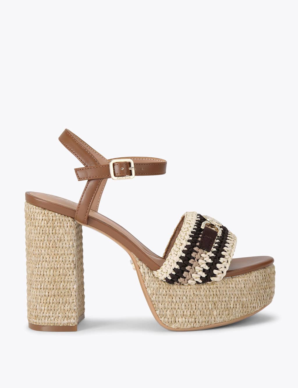 Carvela Ankle Strap Braided Raffia Platform Heels Black Mix
