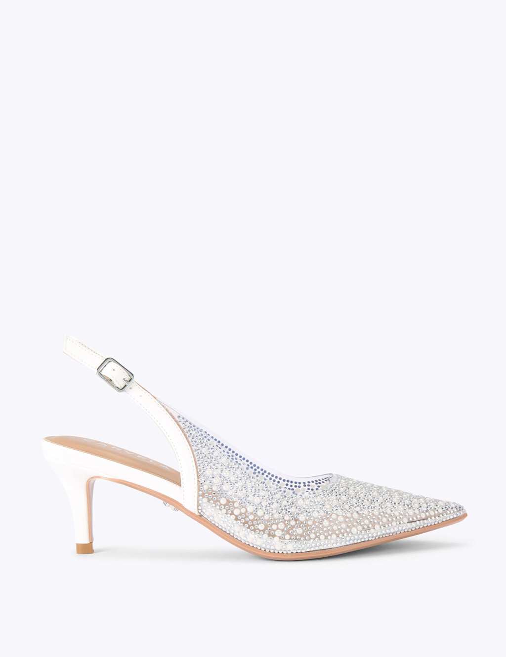 Carvela Embellished Buckle Strap Slingback Heels White