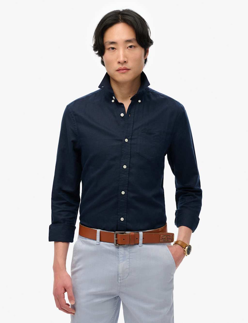 Cotton Linen Blend Long Sleeve Shirt
