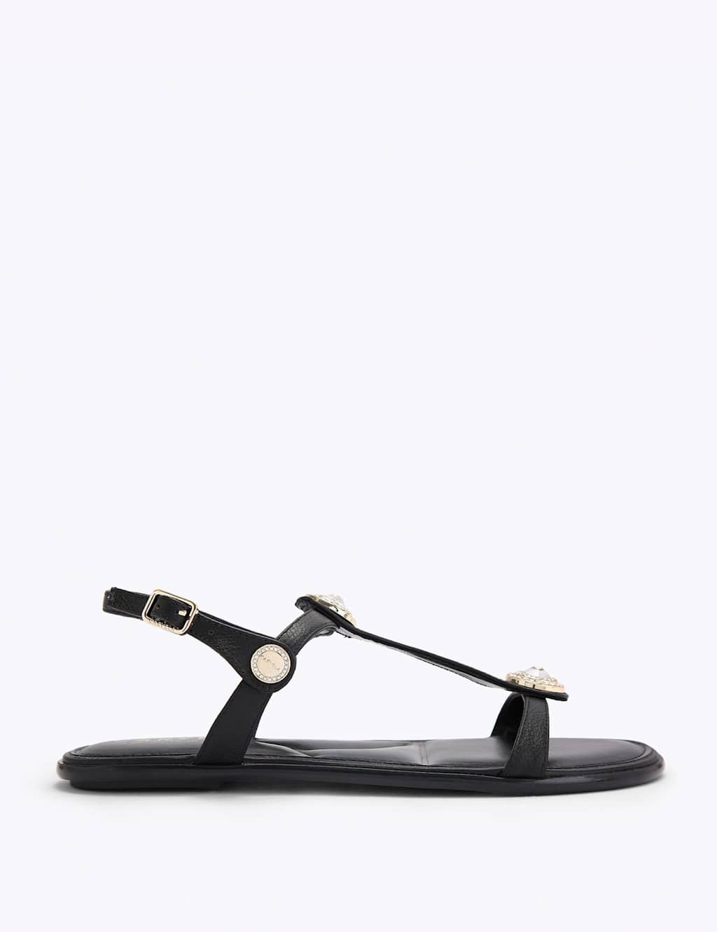 Carvela Women's Wide Fit Leather Metallic Flat Sandals - 4 - Black - Available at M&S