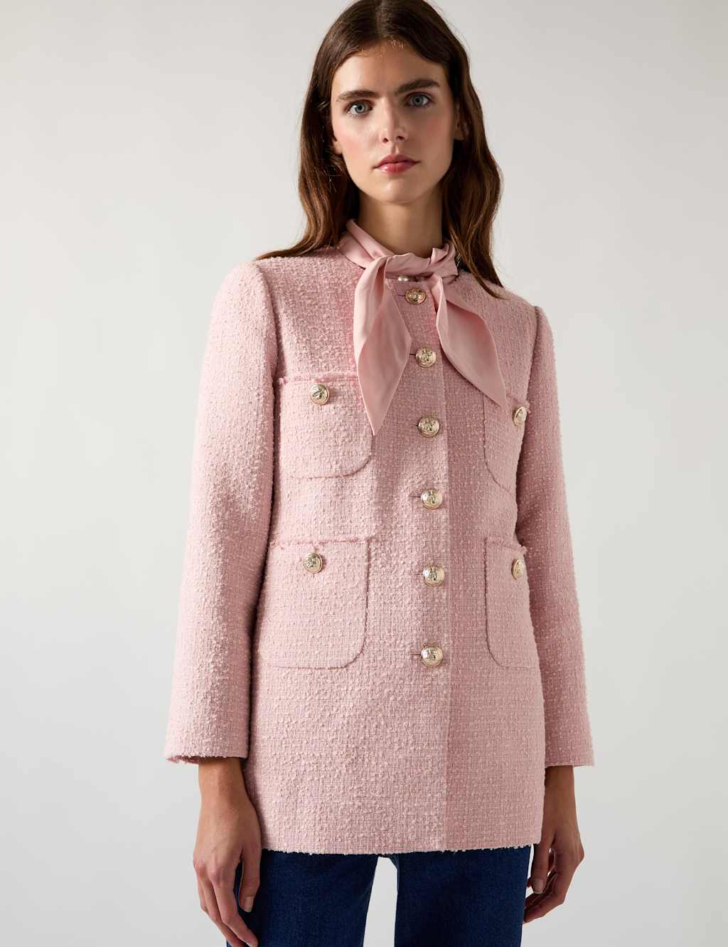 Tweed Textured Longline Utility Jacket