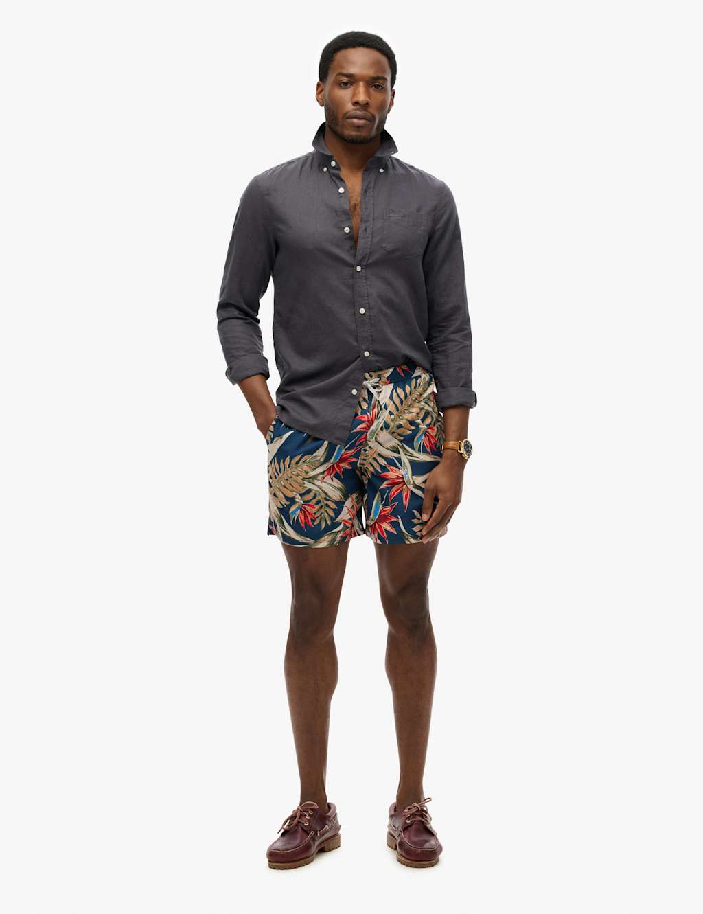 Superdry Men's Hawaiian Print Swim Shorts - L - Navy Mix, Navy Mix