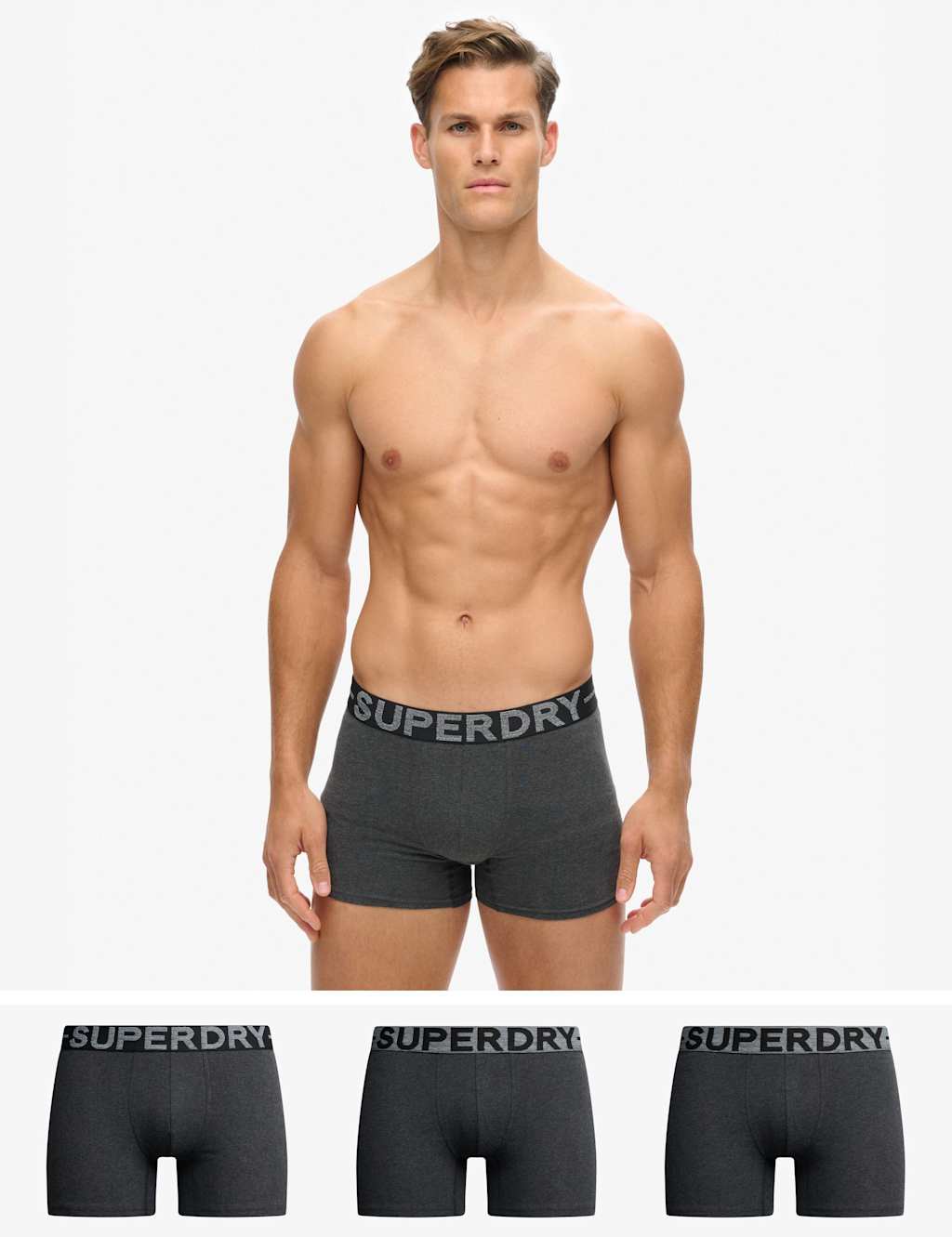 Superdry Men's 3pk Cotton Rich Boxers - Dark Grey, Dark Grey