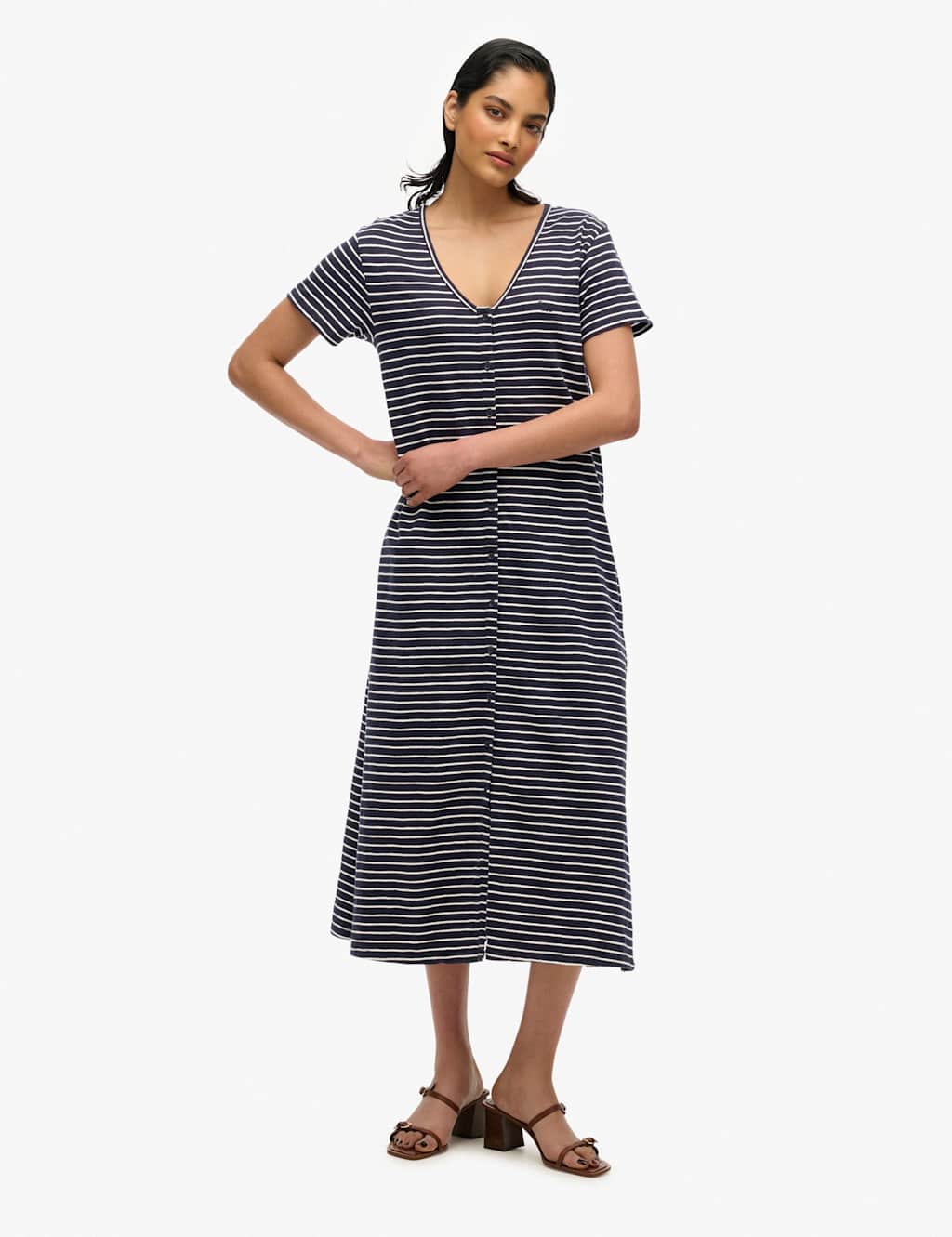 Jersey Button Through Midi Relaxed Dress