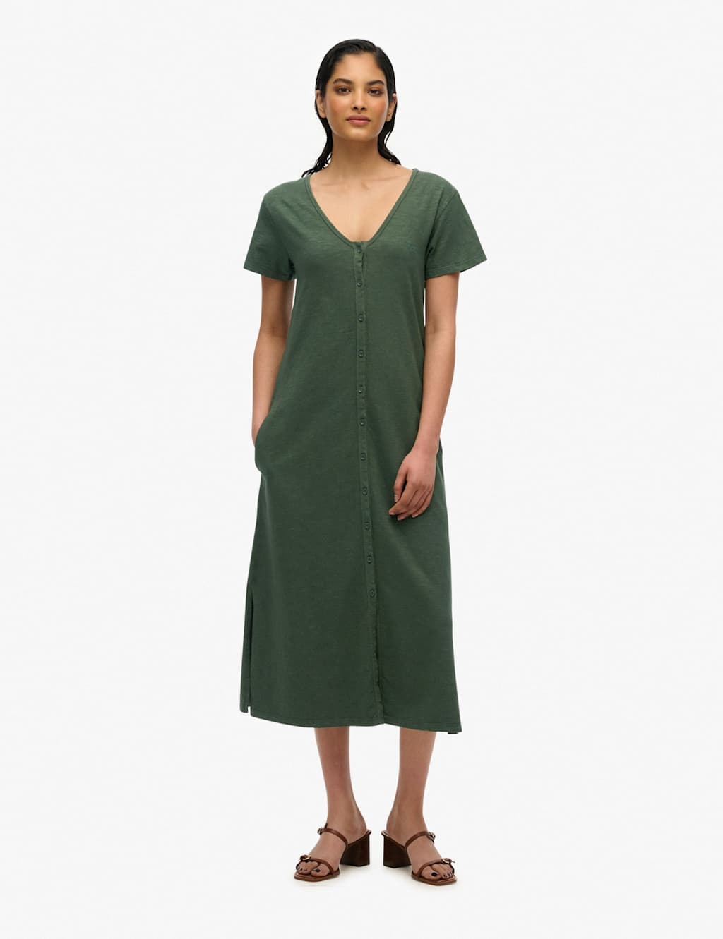 Jersey Button Through Midi Relaxed Dress
