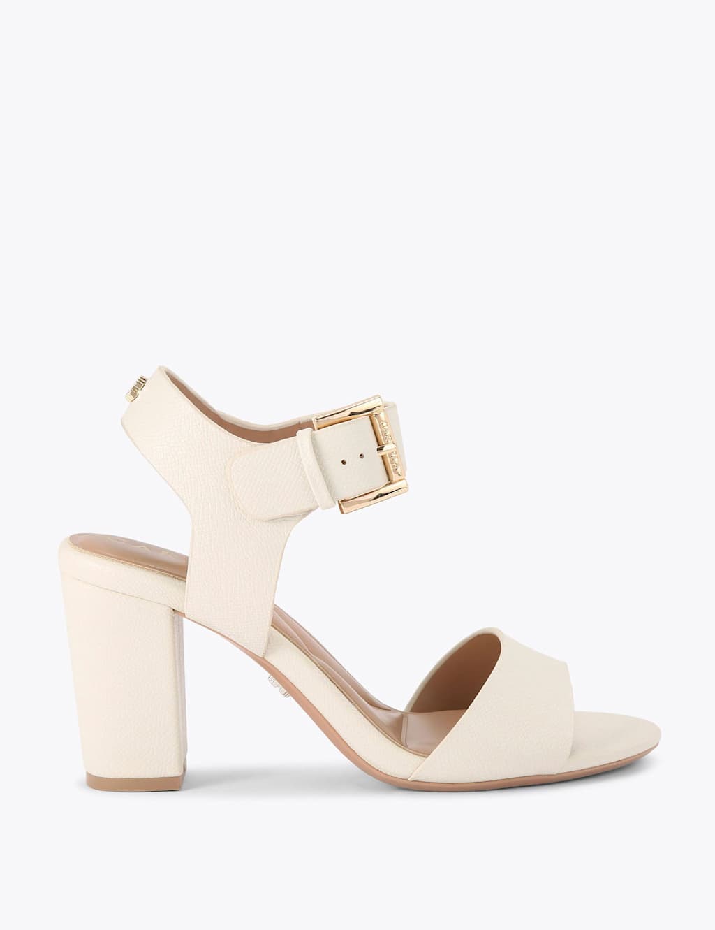 Carvela Metallic Ankle Strap Block Heel Sandals Cream