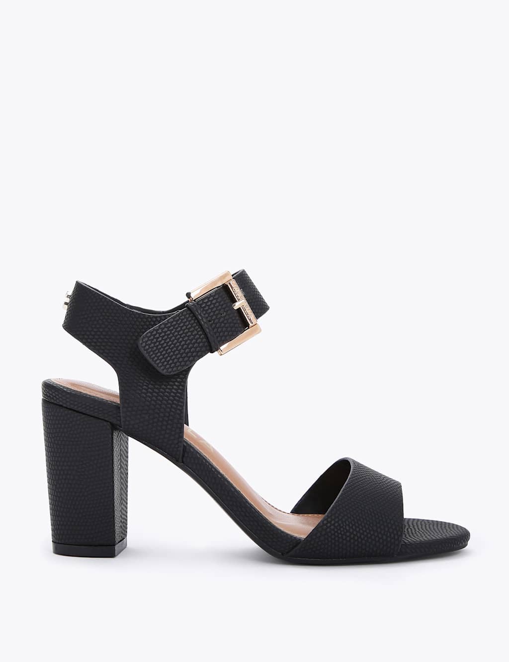 Carvela Metallic Ankle Strap Block Heel Sandals Black