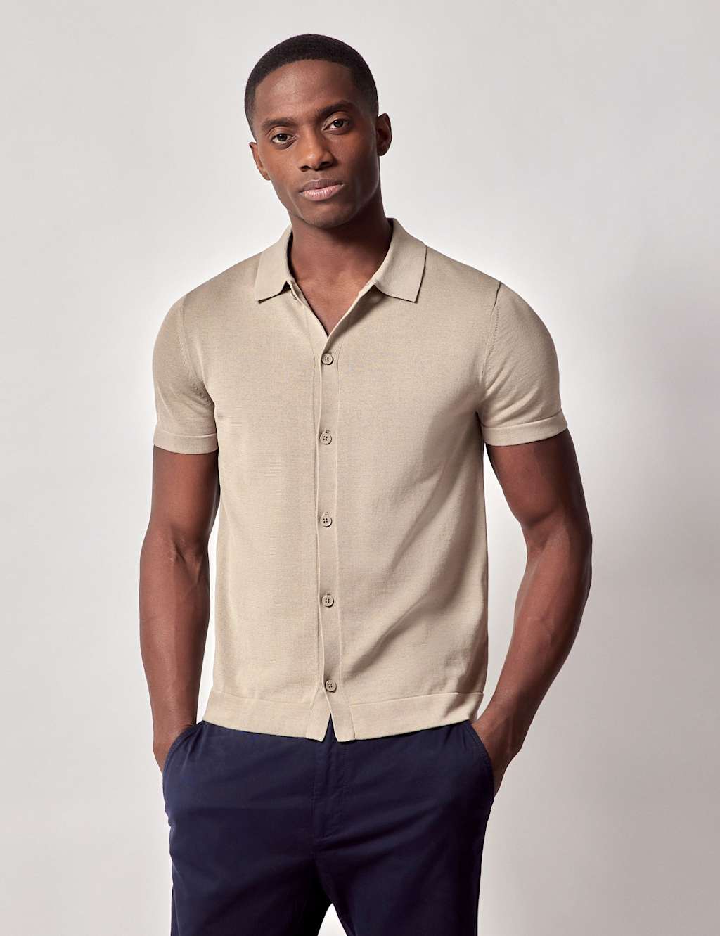 Pure Cotton Button Through Knitted Polo Shirt