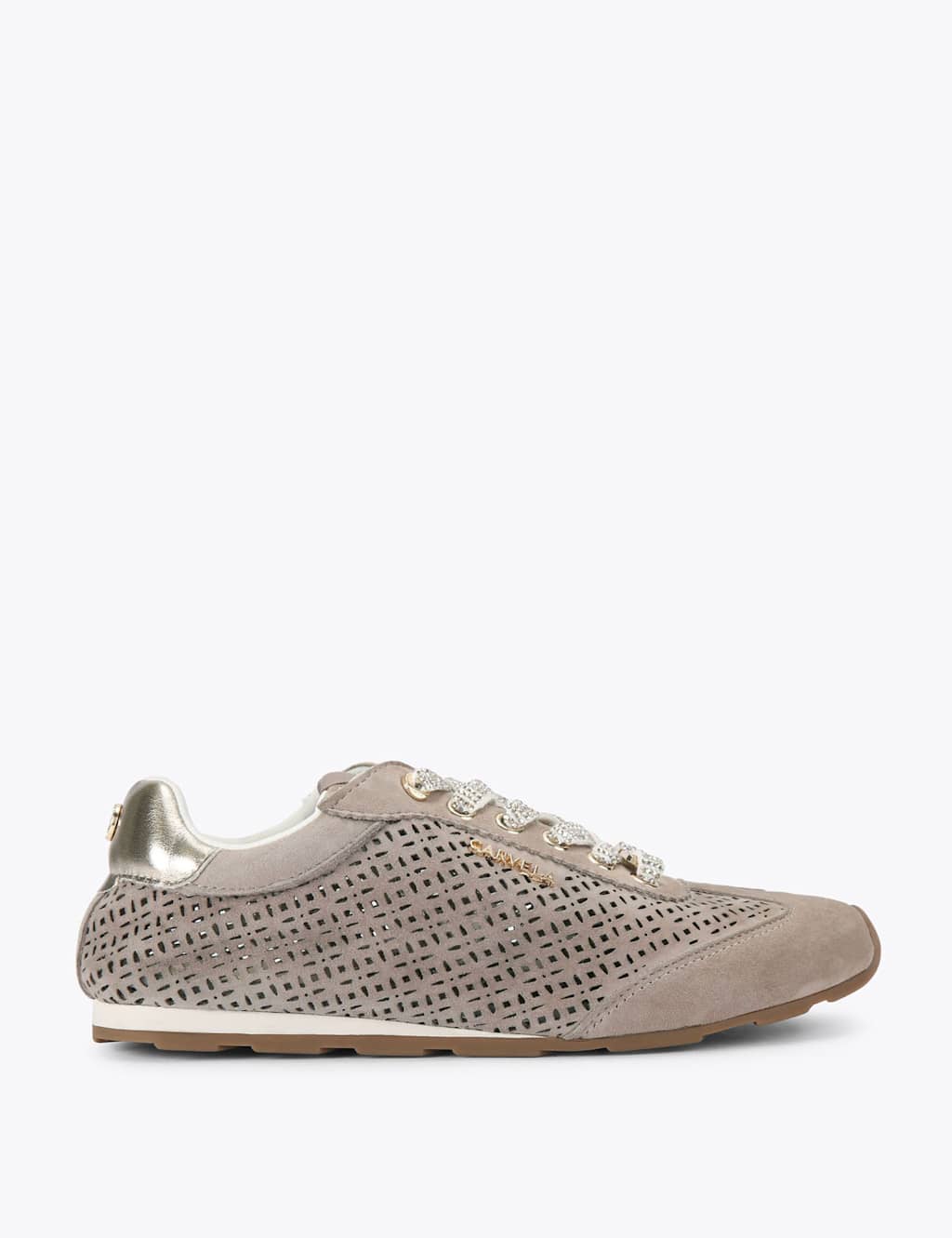 Carvela Women's Leather Lace Up Laser Cut Sparkle Trainers - 3 - Beige - Available at M&S