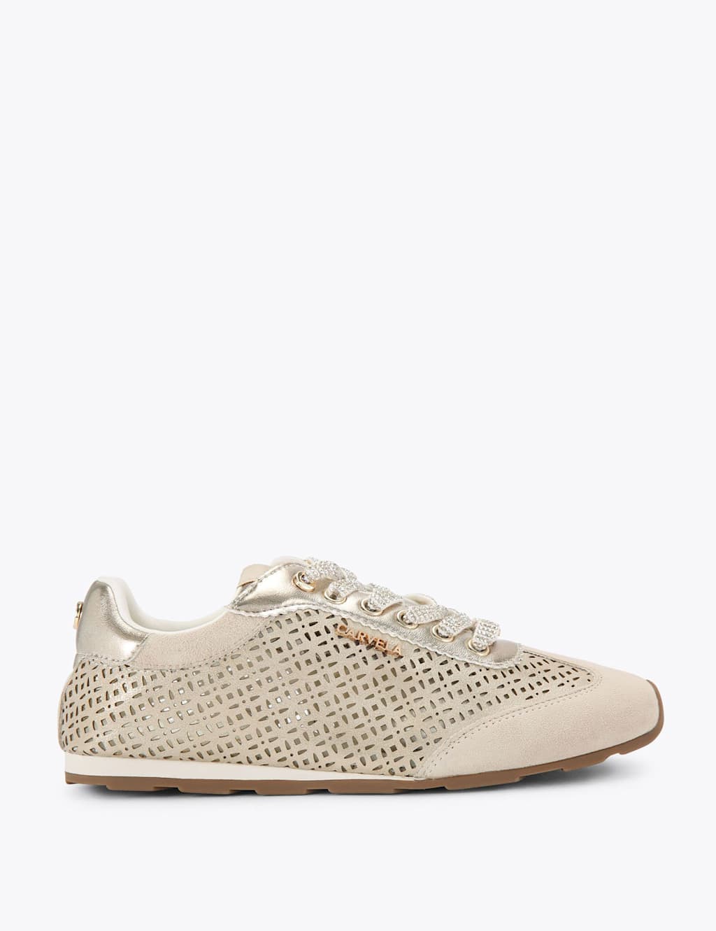 Carvela Women's Leather Lace Up Laser Cut Sparkle Trainers - 7 - Silver - Available at M&S