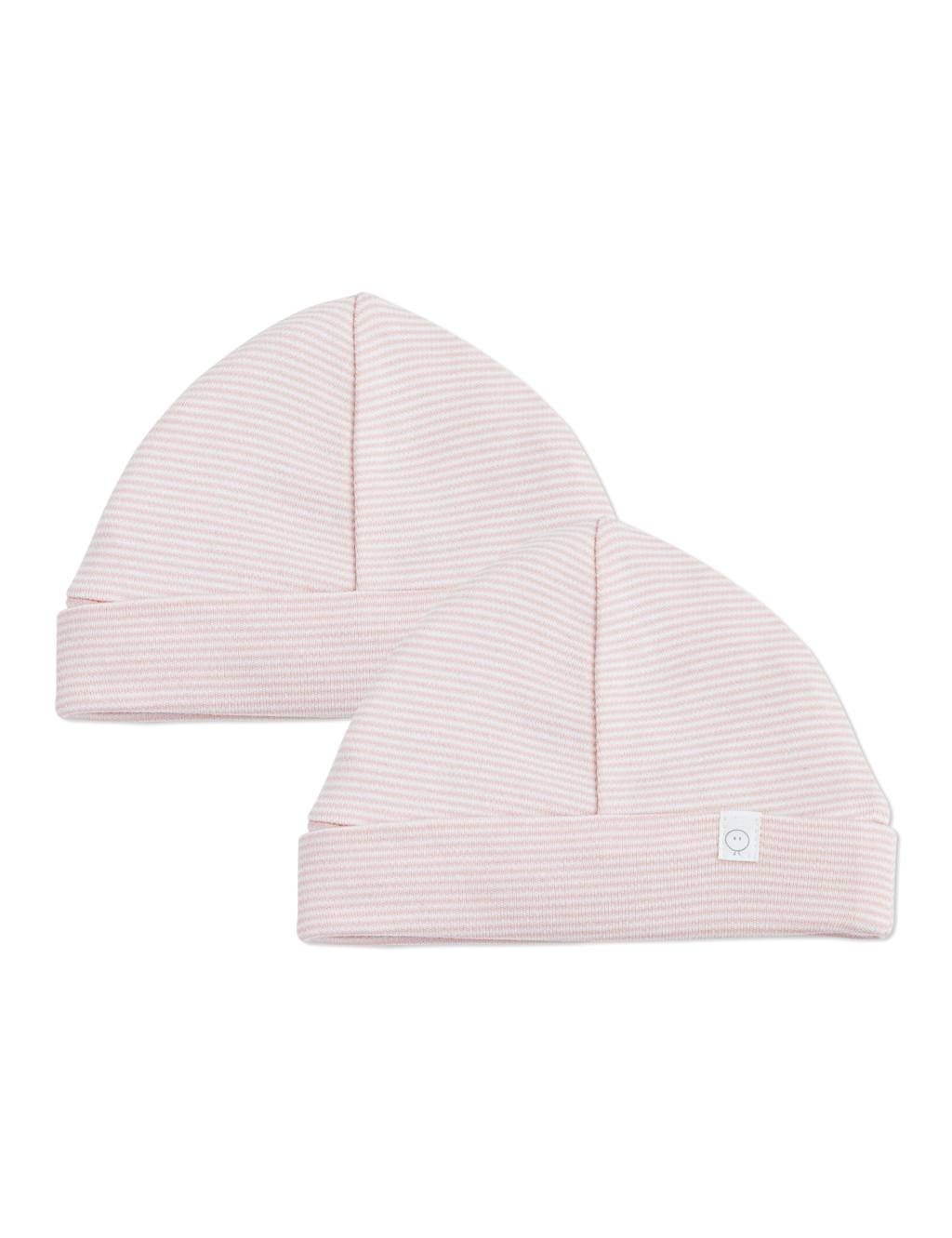 MORI 2 Pack Cotton Blend Striped Hats (0-6 Mths) Pink Mix