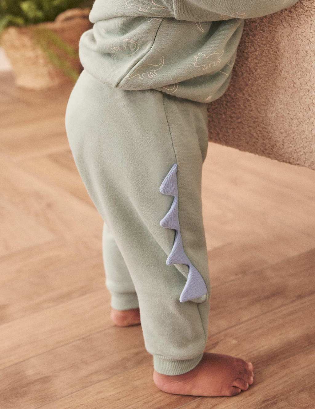 MORI Cotton Blend Dinosaur Spike Joggers (3 Mths-5 Yrs) Green