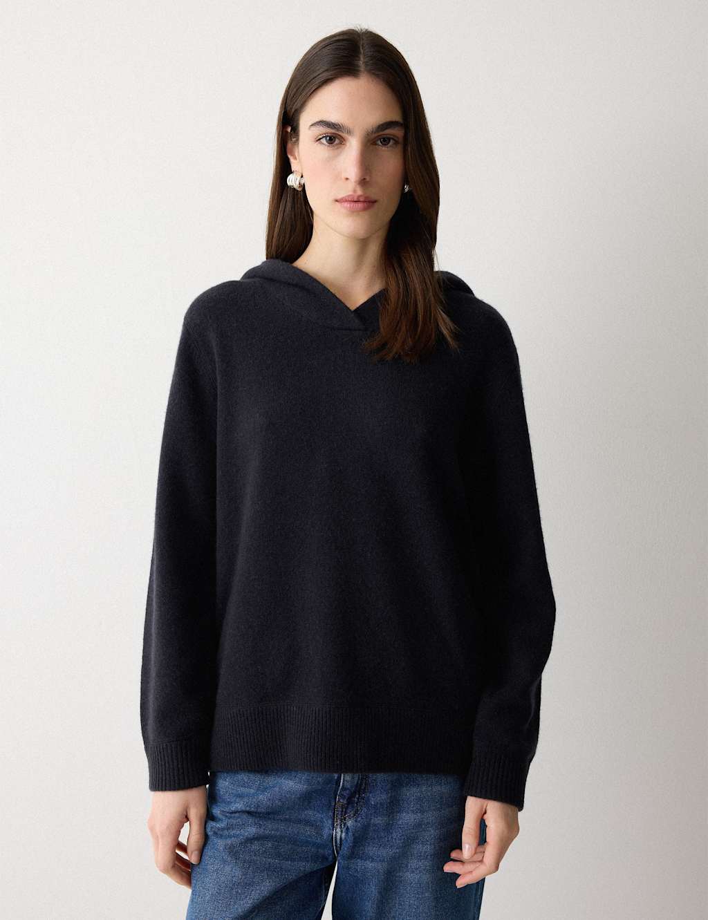 Jigsaw Women's Wool Rich Hoodie - Medium - Navy - Available at M&S