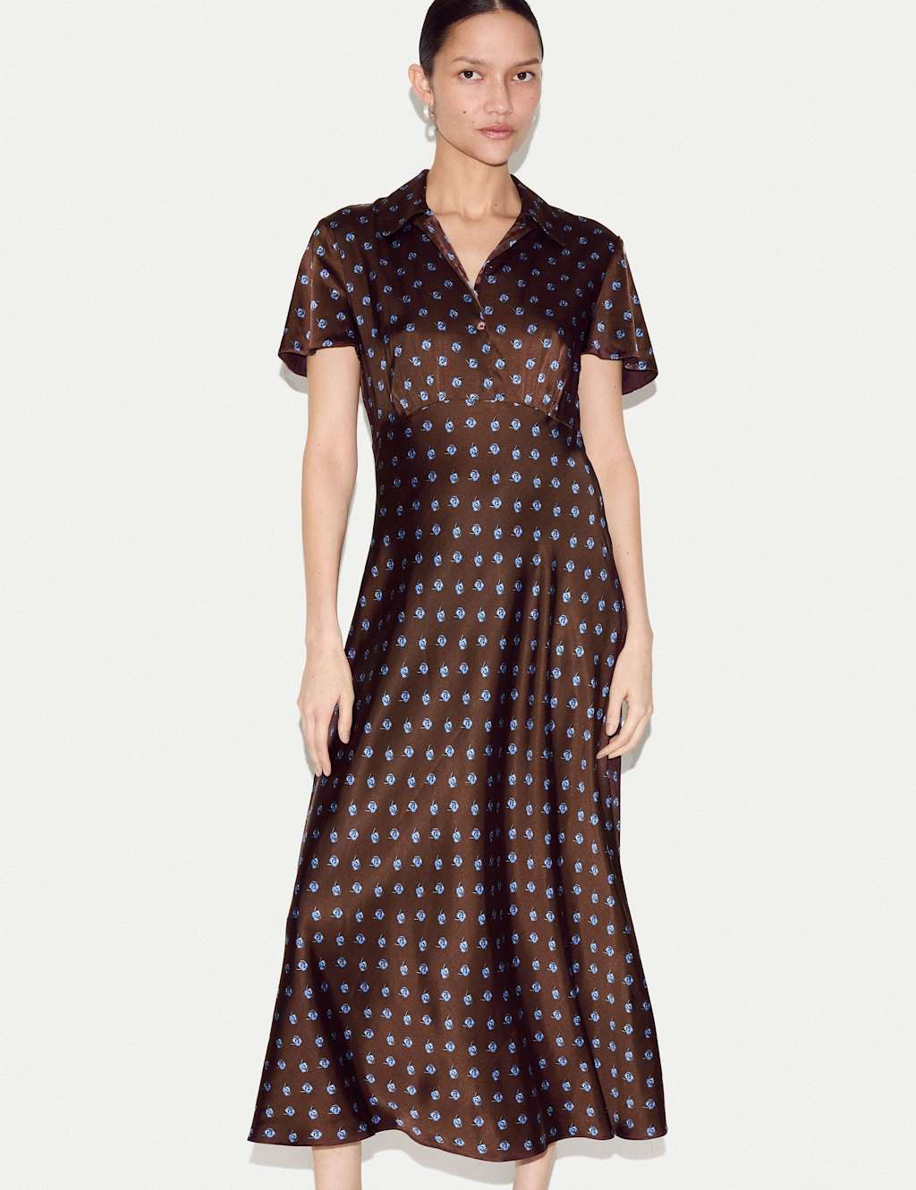 Jigsaw Women's Satin Floral Collared Midi Shirt Dress - 6 - Burgundy Mix - Available at M&S
