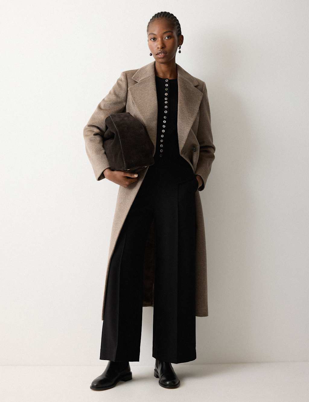 Jigsaw Women's Crepe Wide Leg Ankle Grazer Trousers - 12 - Black - Available at M&S