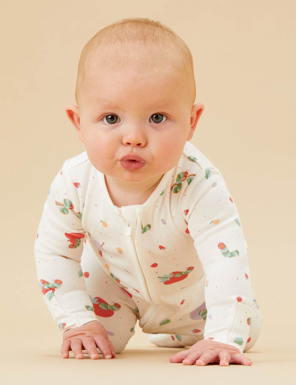 MORI Cotton Blend Very Hungry Caterpillar Sleepsuit (0-24 Mths) White Mix