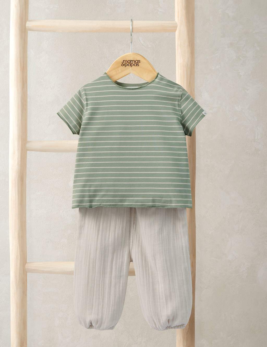 Mamas & Papas Boys Cotton Rich Striped T-Shirt & Trousers Outfit (0-12 Mths) - Newborn - 1 Months - Blue - Available at M&S