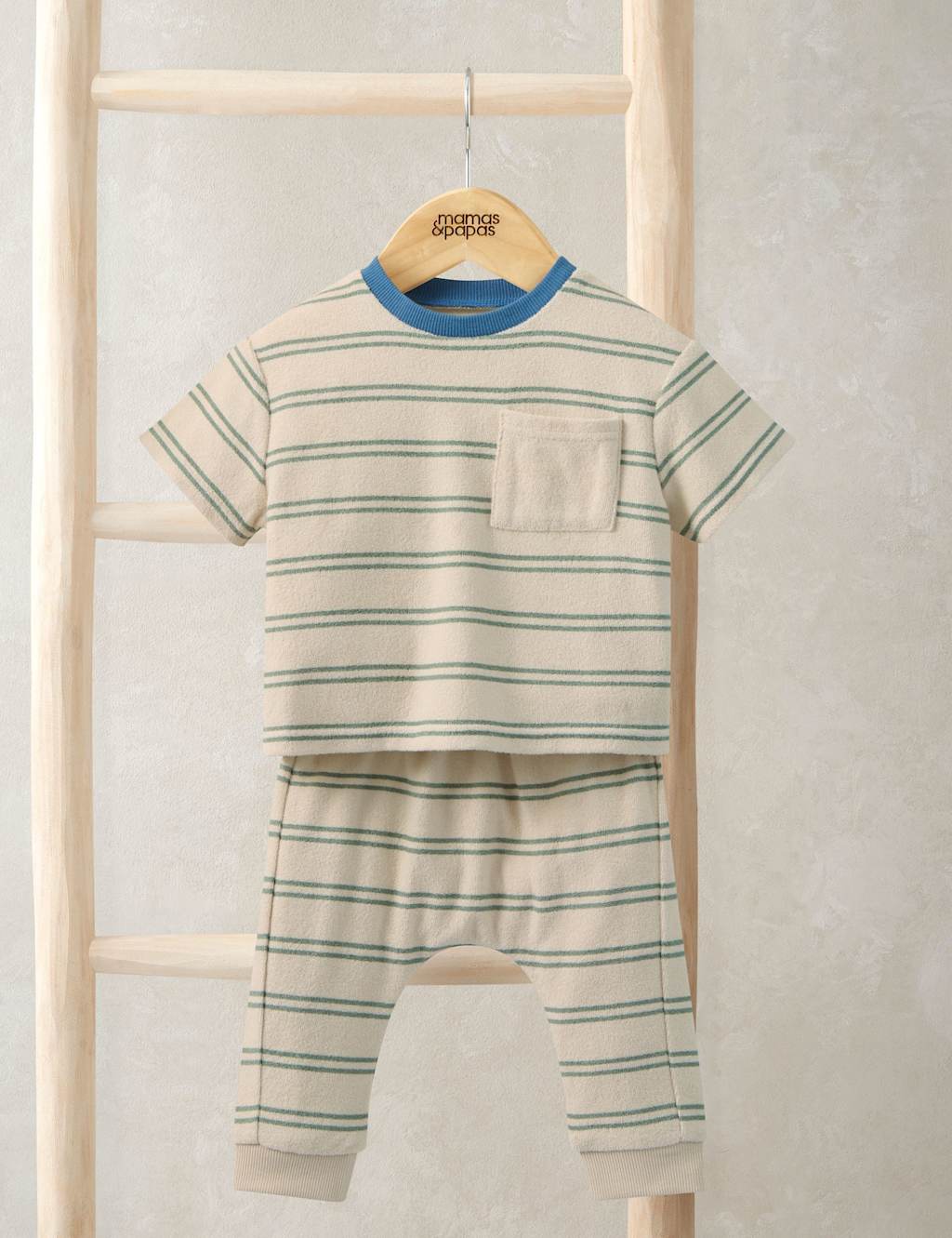 Mamas & Papas Boys 2 Piece Towelling Striped T-Shirt Outfit (0-36 Mths) - 12-18 Months - Multi - Available at M&S