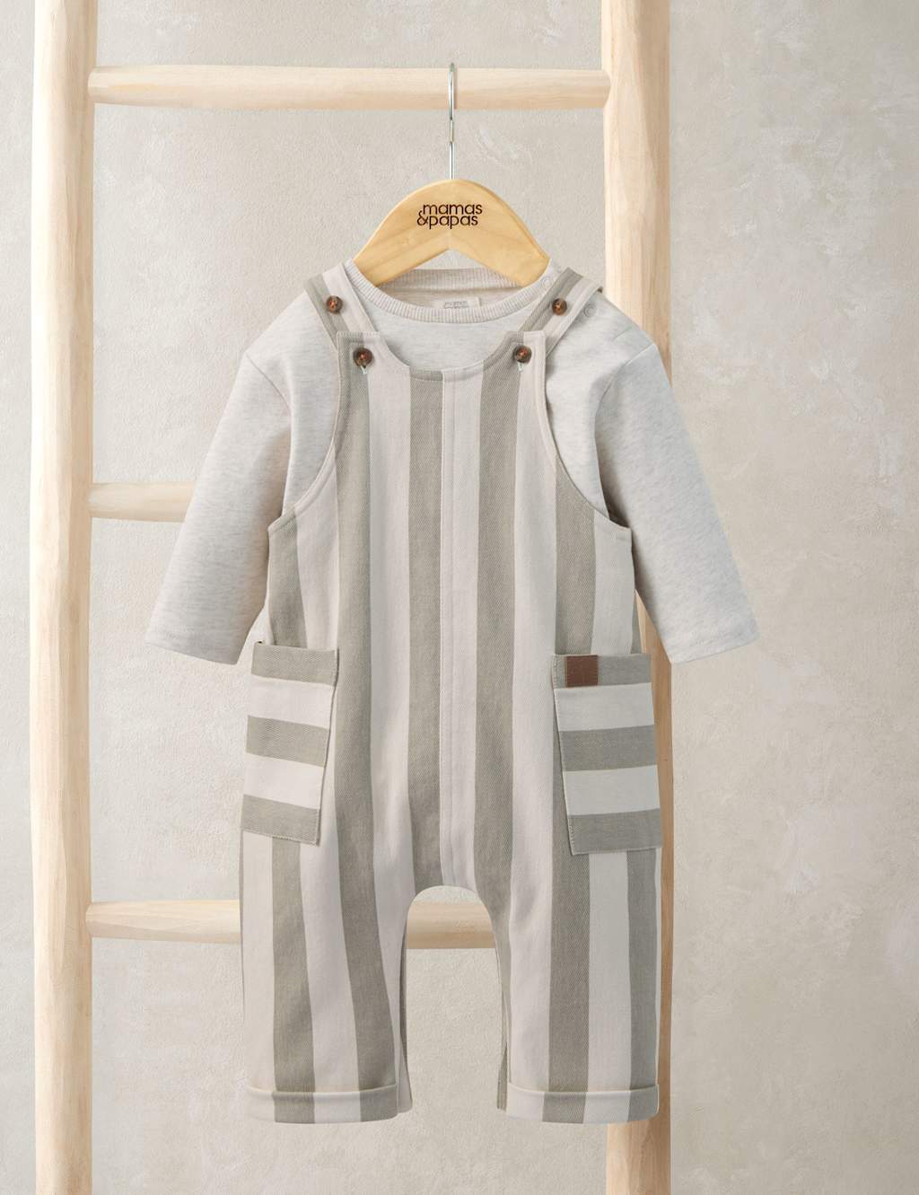 Mamas & Papas Boys 2 Piece Striped Dungarees & Top Outfit (0-36 Mths) - 0-3 Months - Green - Available at M&S
