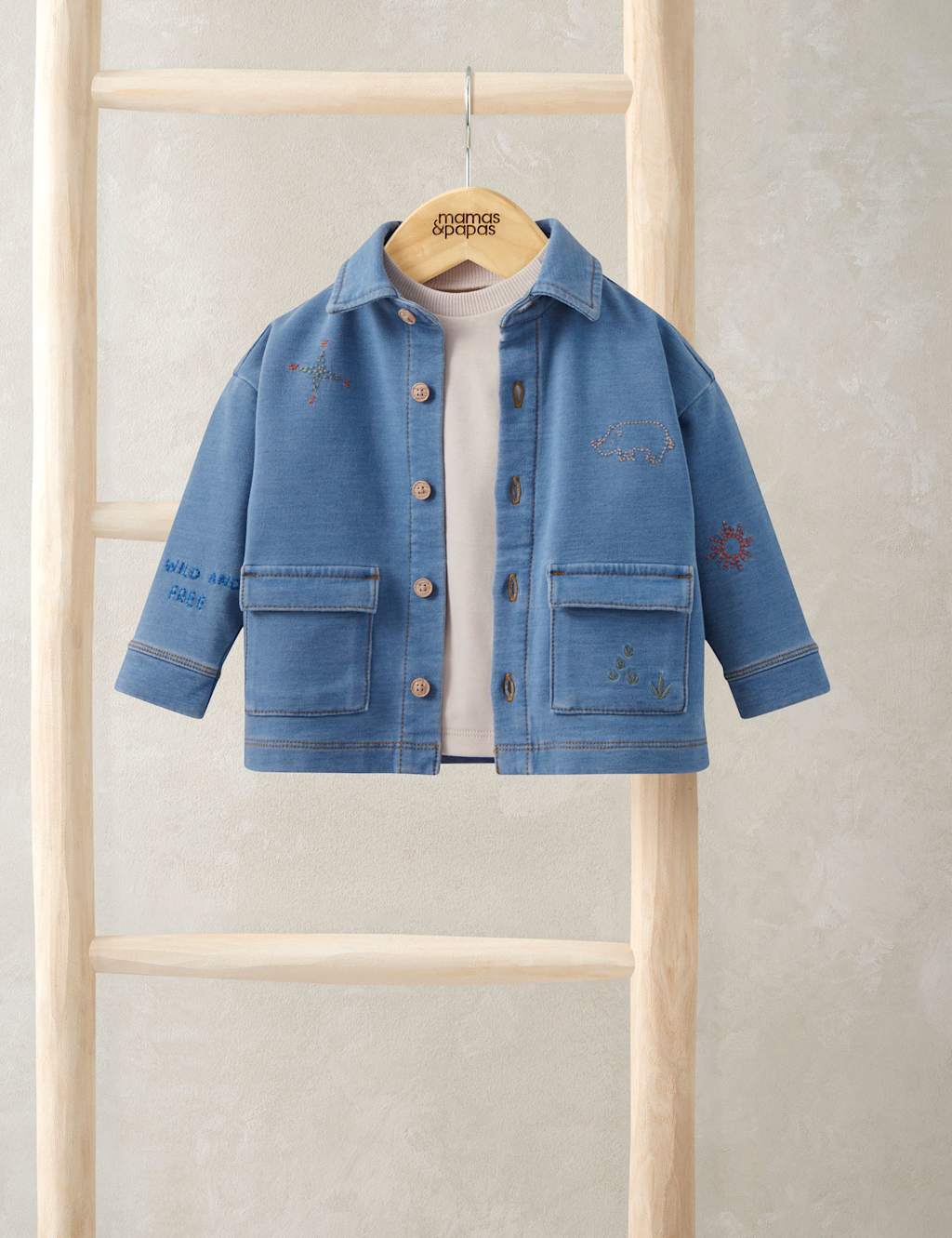 Mamas & Papas Boys Denim Shacket & T-Shirt Set (0-36 Mths) - 3-6 Months - Blue - Available at M&S