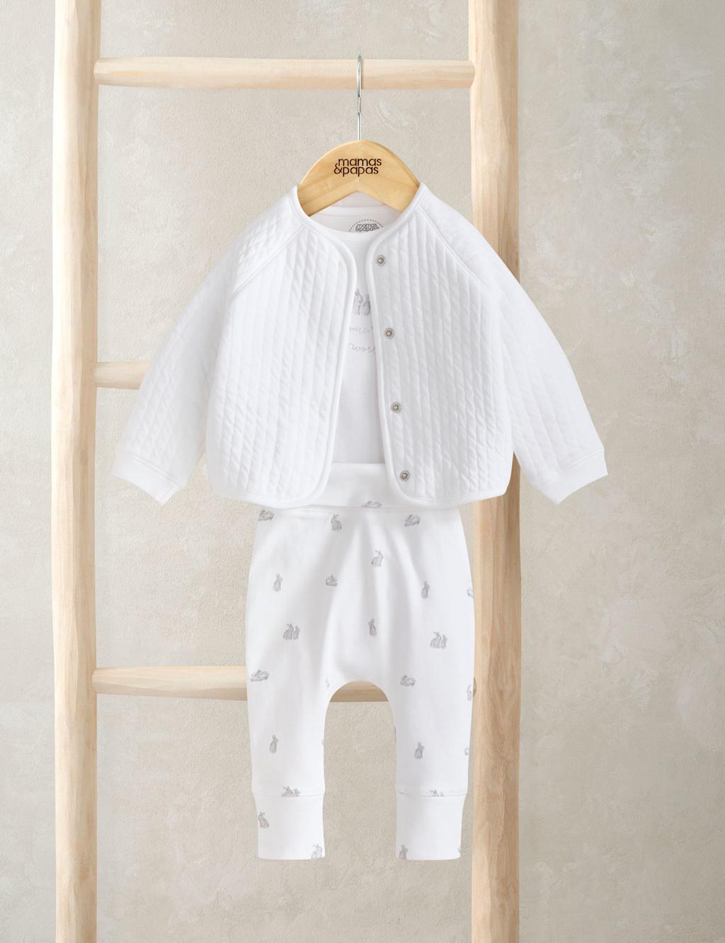 Mamas & Papas Kids 3 Piece Quilted Jacket, Bodysuit & Bottoms Outfit (6 ½lbs-6 Mths) - Tiny - White - Available at M&S
