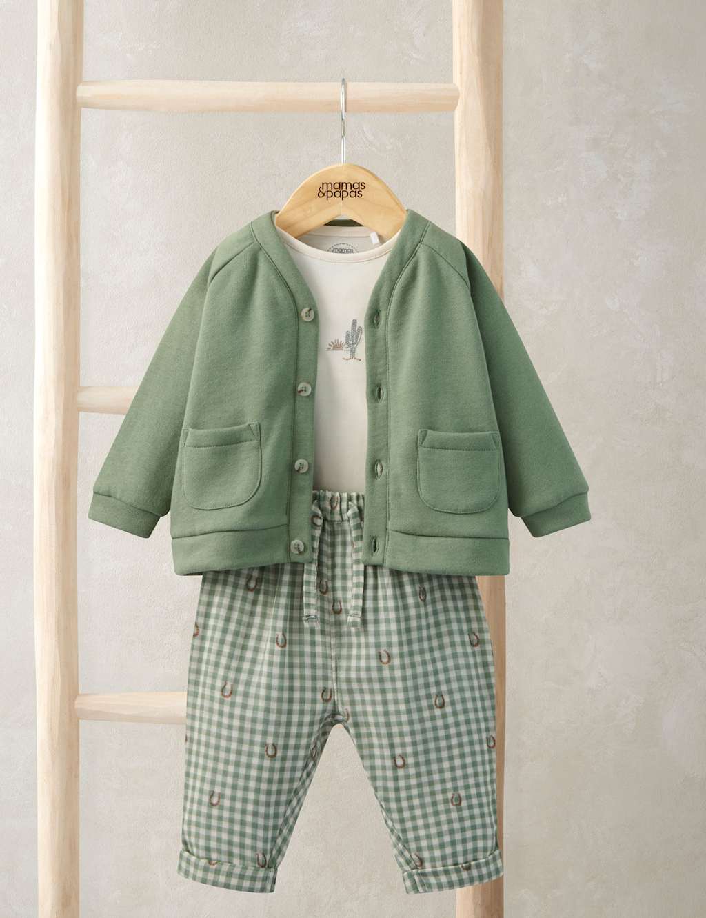 Mamas & Papas Boys 3 Piece Pure Cotton Gingham Outfit (7lbs-12 Mths) - 6-9 Months - Green - Available at M&S