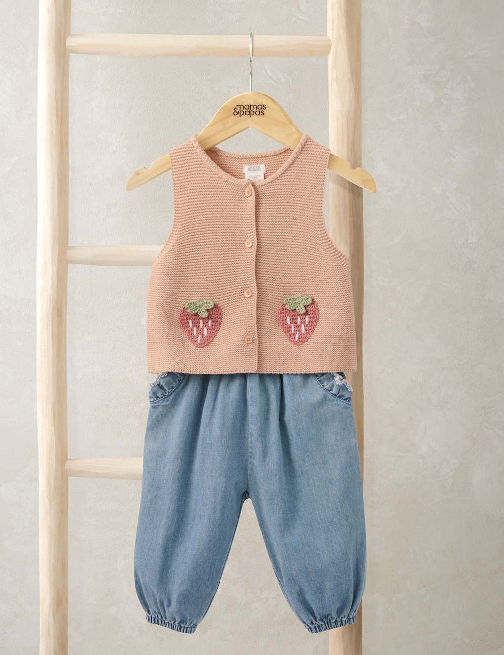 Mamas & Papas Girls 2 Piece Pure Cotton Strawberry Outfit (0-12 Mths) - 6-9 Months - Blue - Available at M&S