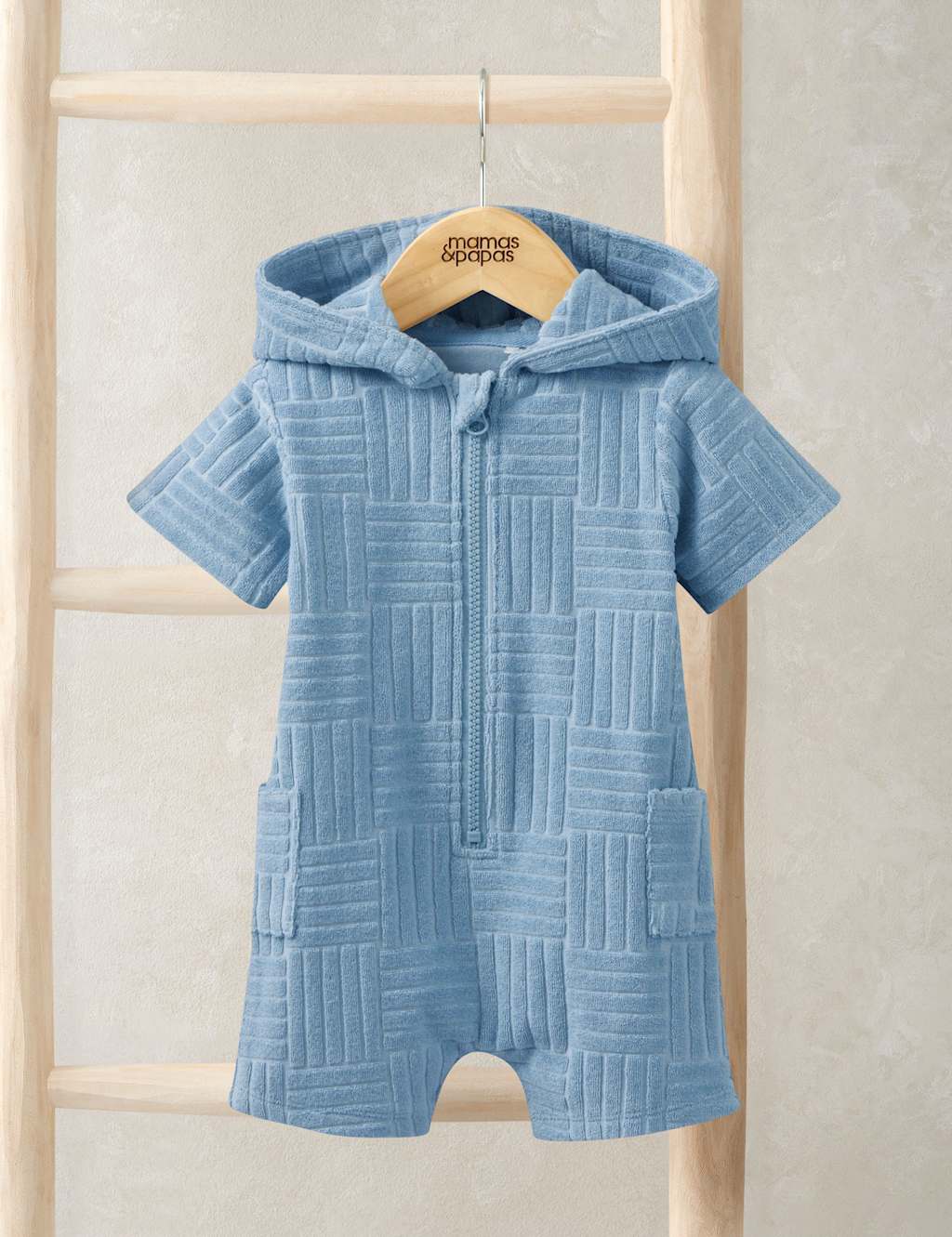 Mamas & Papas Boys Cotton Rich Zip Romper (9 Mths-3 Yrs) - 12-18 Months - Blue - Available at M&S