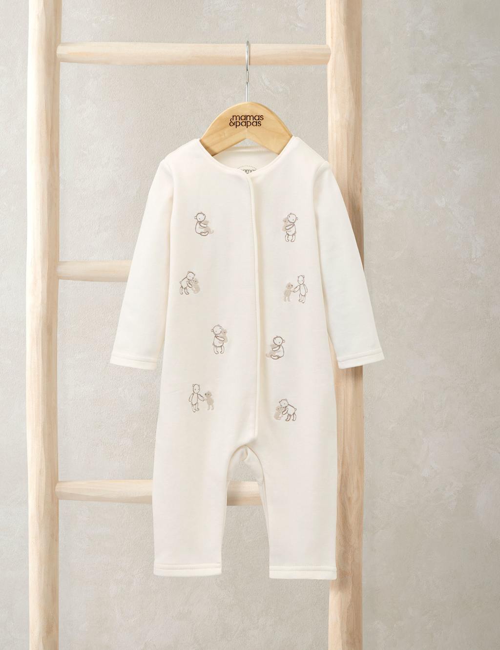 Mamas & Papas Kids Pure Cotton Embroidered Teddy Romper (7lbs-12 Mths) - 9-12 Months - Cream - Available at M&S