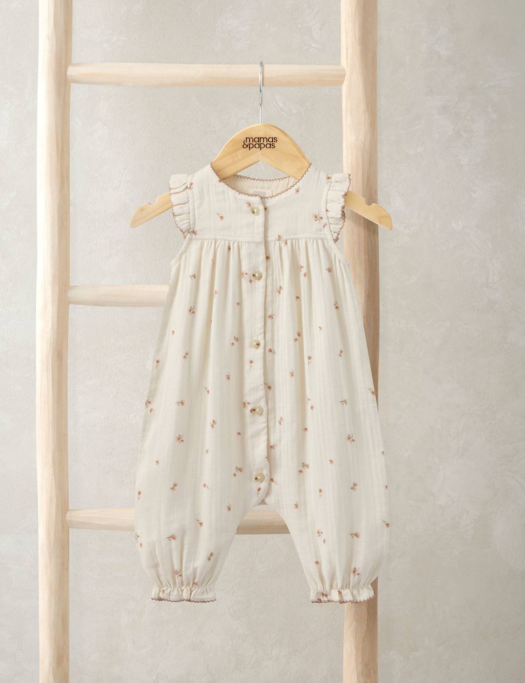 Mamas & Papas Girls Pure Cotton Floral Frill Shoulder Romper (0-12 Mths) - 6-9 Months - Pink - Available at M&S