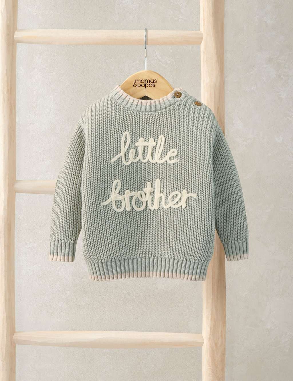 Mamas & Papas Boys Pure Cotton Little Brother Slogan Jumper (7lbs-9 Mths) - 3-6 Months - Green - Available at M&S