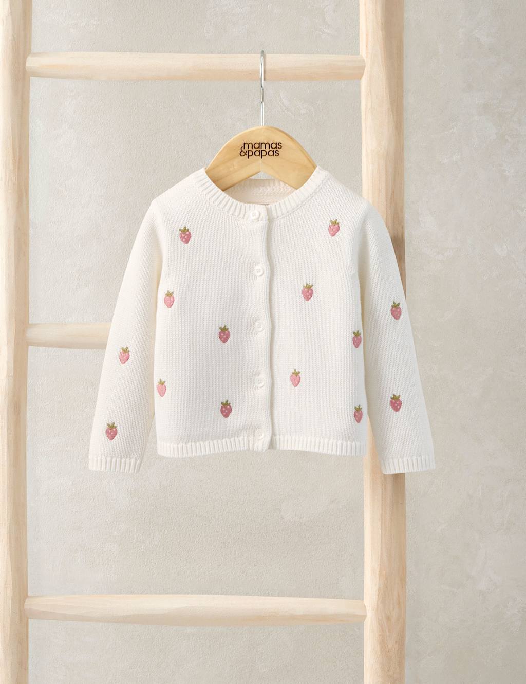 Mamas & Papas Girls Strawberry Embroidered Cardigan (7lbs-12 Mths) - 3-6 Months - White - Available at M&S