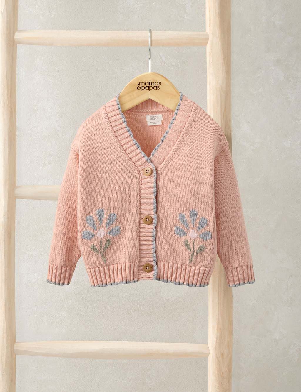 Mamas & Papas Girls Flower Scallop Cardigan (0-3 Yrs) - 12-18 Months - Pink - Available at M&S