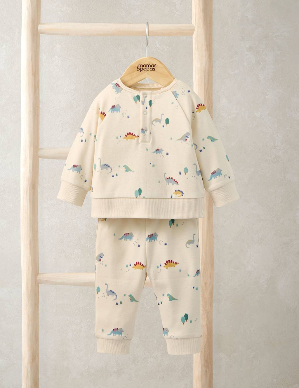 Mamas & Papas Boys Pure Cotton Jersey Dinosaur Print Pyjamas (3 Mths-3 Yrs) - 3-6 Months - Stone - Available at M&S