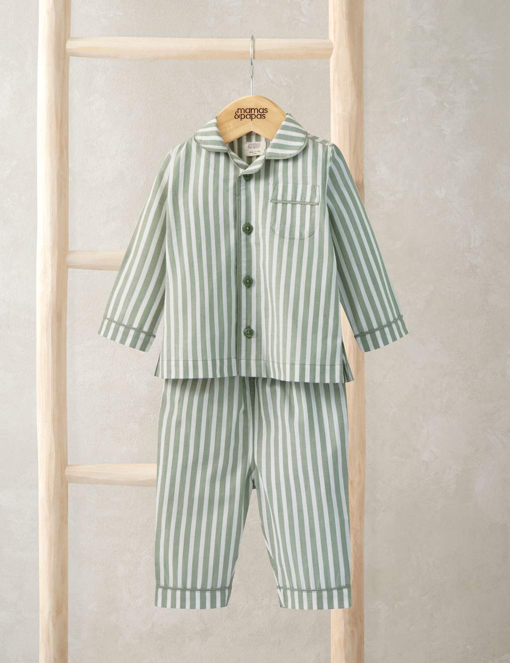 Mamas & Papas Boys Pure Cotton Woven Striped Pyjamas (3 Mths-3 Yrs) - 18-24 Months - Green - Available at M&S