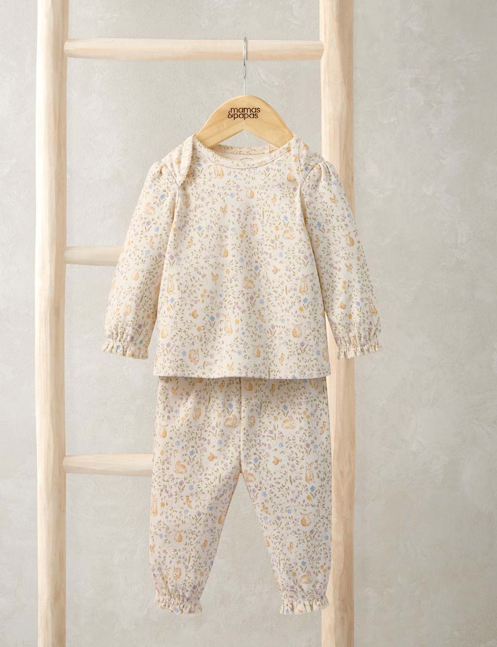 Mamas & Papas Girls Pure Cotton Jersey Bunny Floral Print Pyjamas (3 Mths-3 Yrs) - 2-3 Years - Pink - Available at M&S