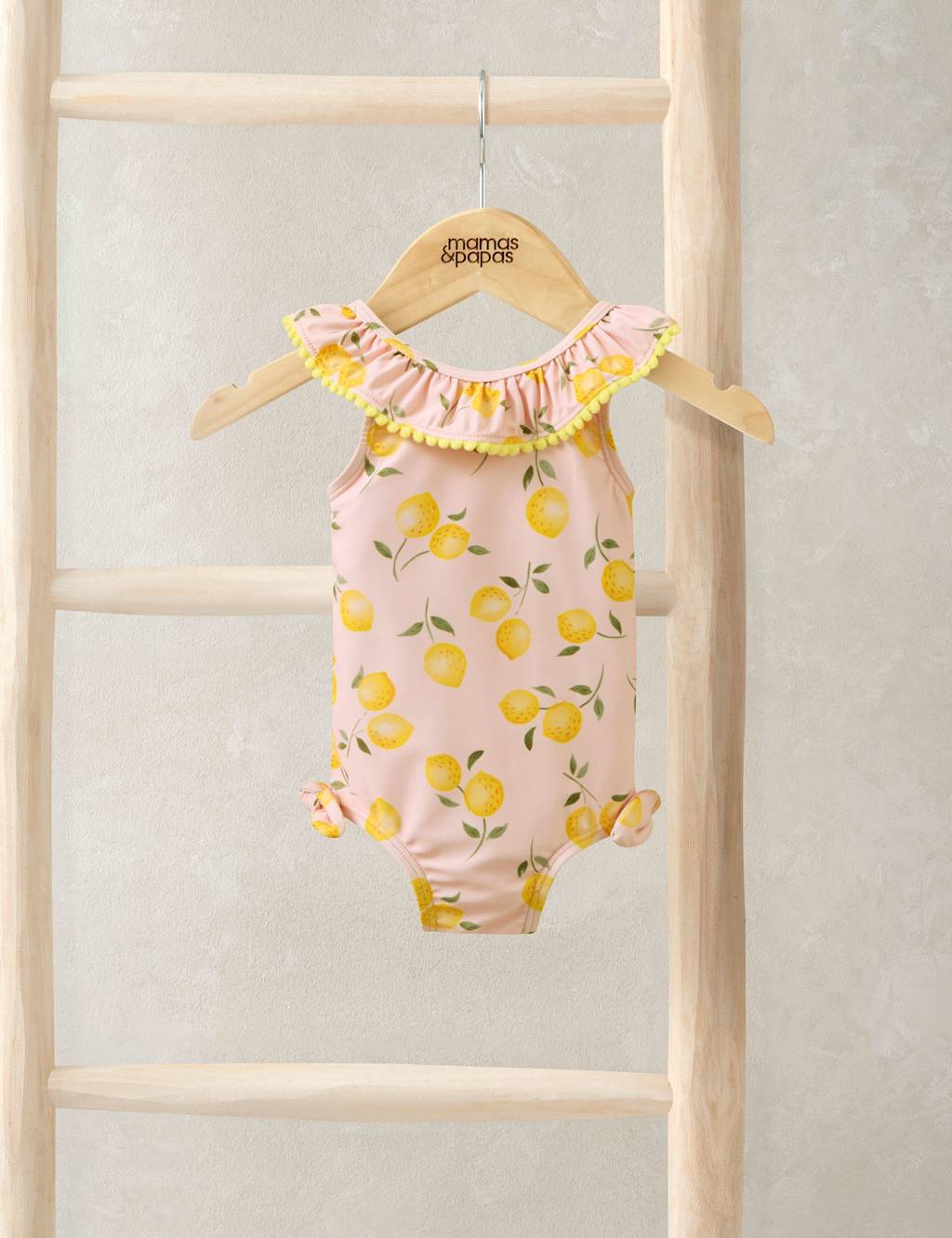 Mamas & Papas Girls Lemon Print Frill Swimsuit (0-3 Yrs) - 6-9 Months - Pink - Available at M&S