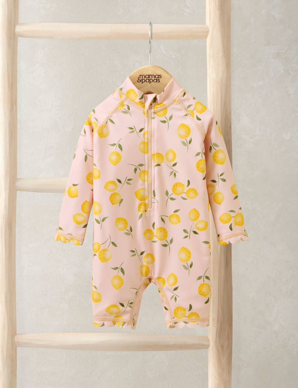 Mamas & Papas Girls Lemon Long Sleeve Swim All In One (0-3 Yrs) - 6-9 Months - Pink - Available at M&S